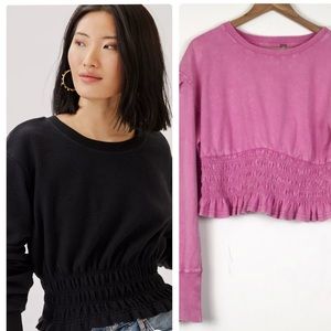 New Free People Smocked Sweatshirt with Ruffle Hem Size Large